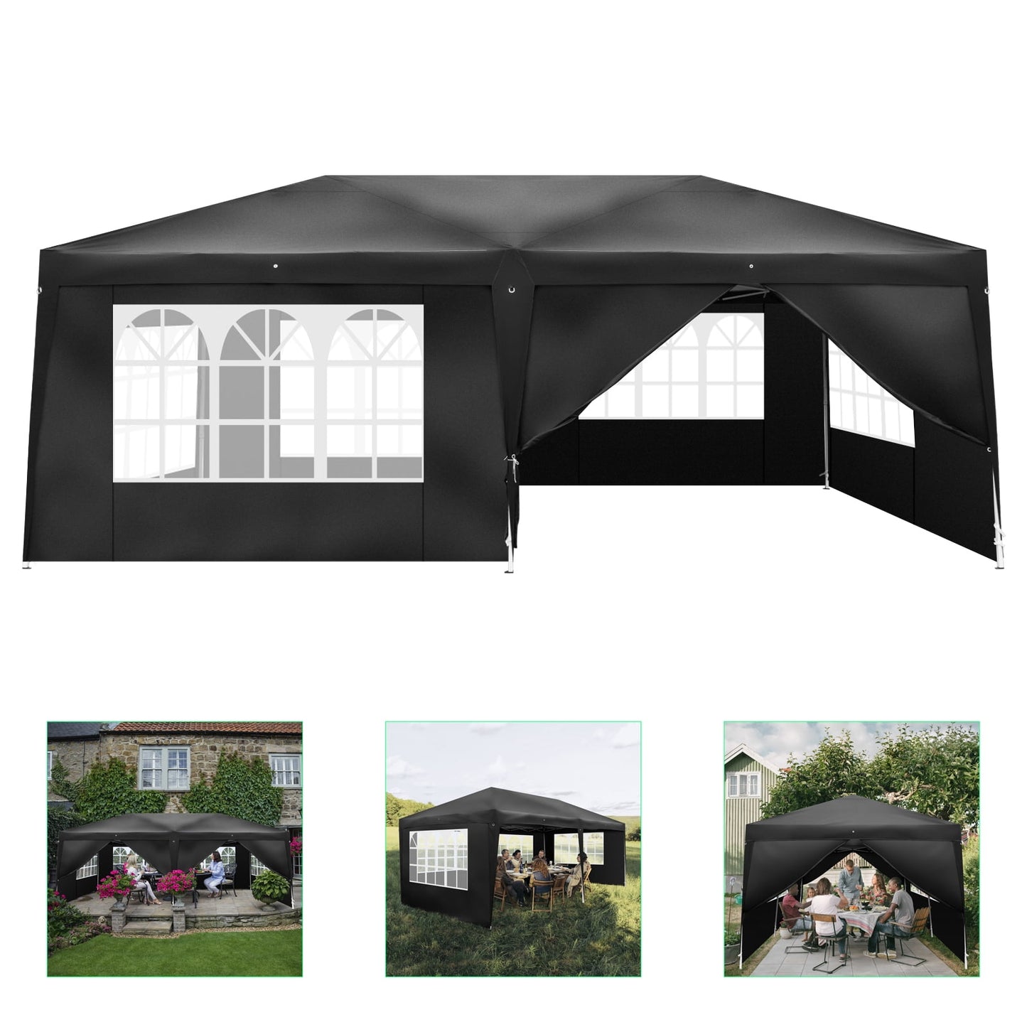 BaytoCare Ez Pop Up Canopy Tent Outdoor Folding Patio Gazebo Shade 10'x20' Black