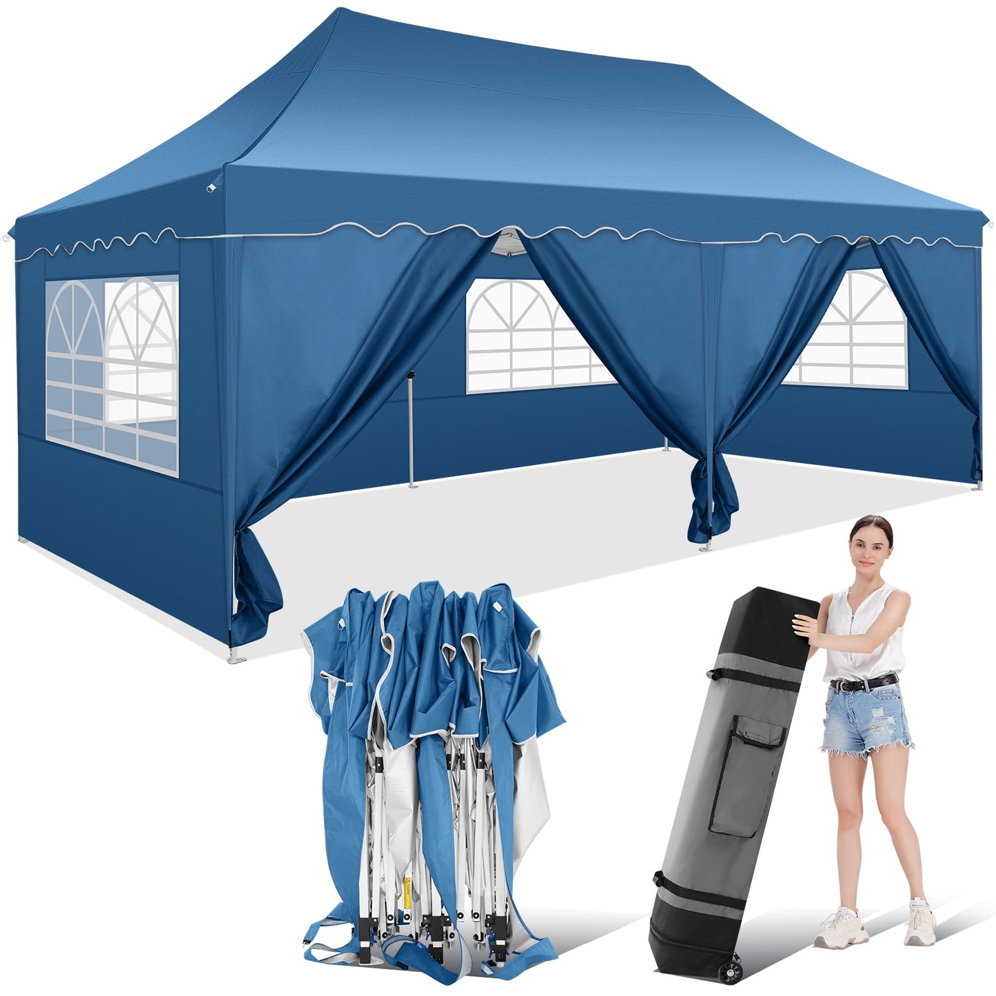 SANOPY 10'x 20' Canopy Pop up Outdoor Canopy Tent Party Patio Canopy Shelter Events Instant Tent Gazebo with 6 Removable Side Walls, 10 Ground Spikes, 4 Ropes and Roller Bag