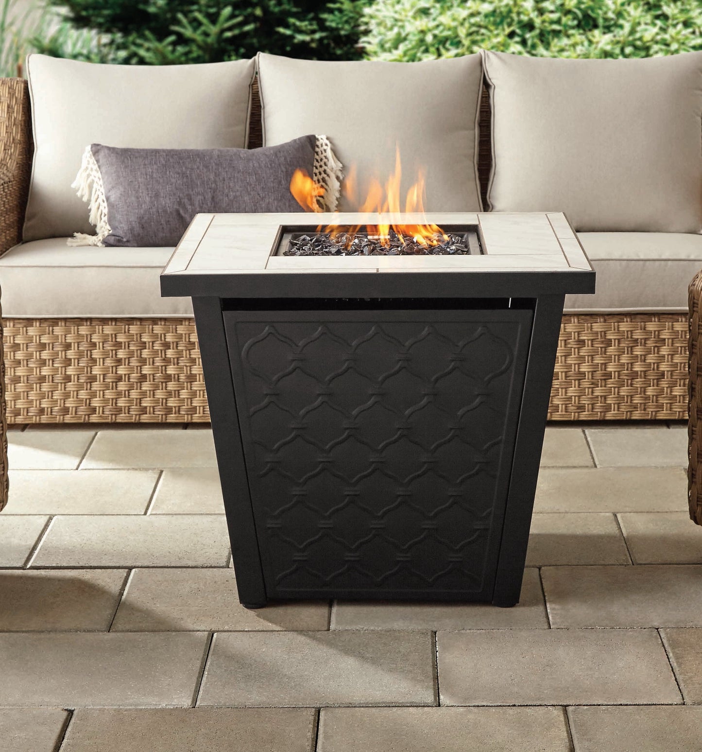 Better Homes & Gardens River Oaks 30” Square LP Gas Ceramic Tile Fire Pit Table