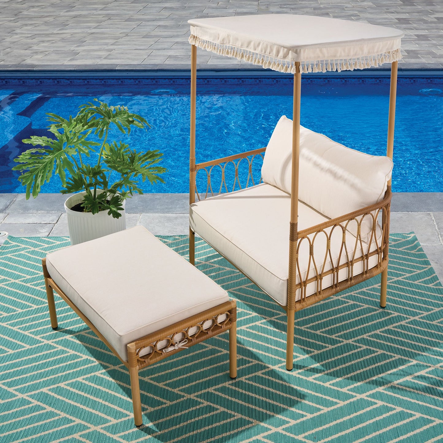 Better Homes & Gardens Willow Sage 2 Piece All-Weather Wicker Outdoor Canopy Chair and Ottoman Set, Beige